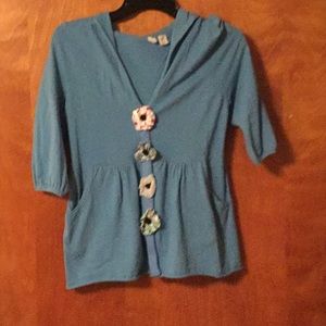 Blue cardigan with fabric bows